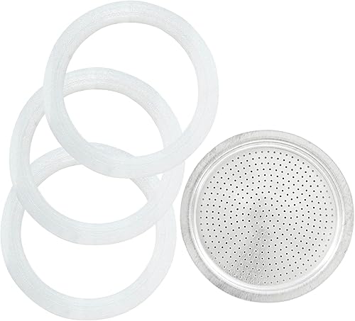 Waziaqoc Espresso Moka - Kit de embudo de repuesto de 2 tazas, 1 filtro de aluminio con 3 paquetes de sellos de junta de repuesto (filtro 1.9