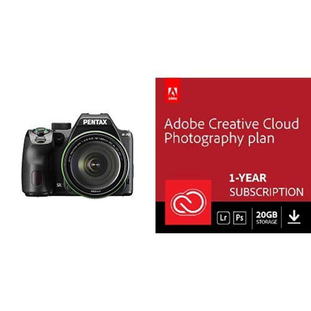 Pentax K-70 Weather-Sealed DSLR Camera with 18-135mm Lens (Black) with Adobe Creative Cloud Photogra