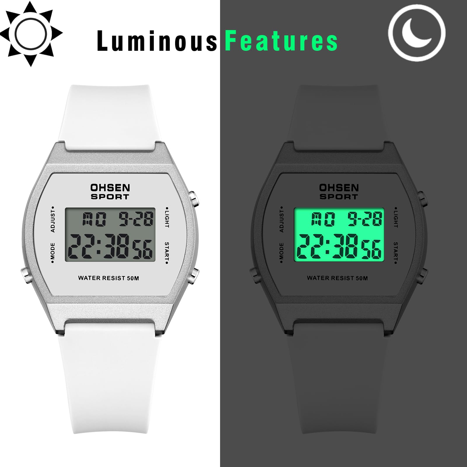 JewelryWe Herrenuhr Gummi Militär Digitaluhr Herren 30m Wasserdicht Elektronische Digital Armbanduhr Multifunktionale Sport Uhr mit Kalender Wecker Stoppuhr EL-Hintergrundbeleuchtung