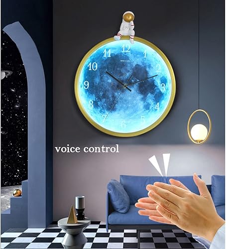 Miniatura 7 de Reloj de pared luminoso reloj de pared silencioso reloj de luz nocturna inteligente control de voz resplandor en la oscuridad moderno iluminado sin