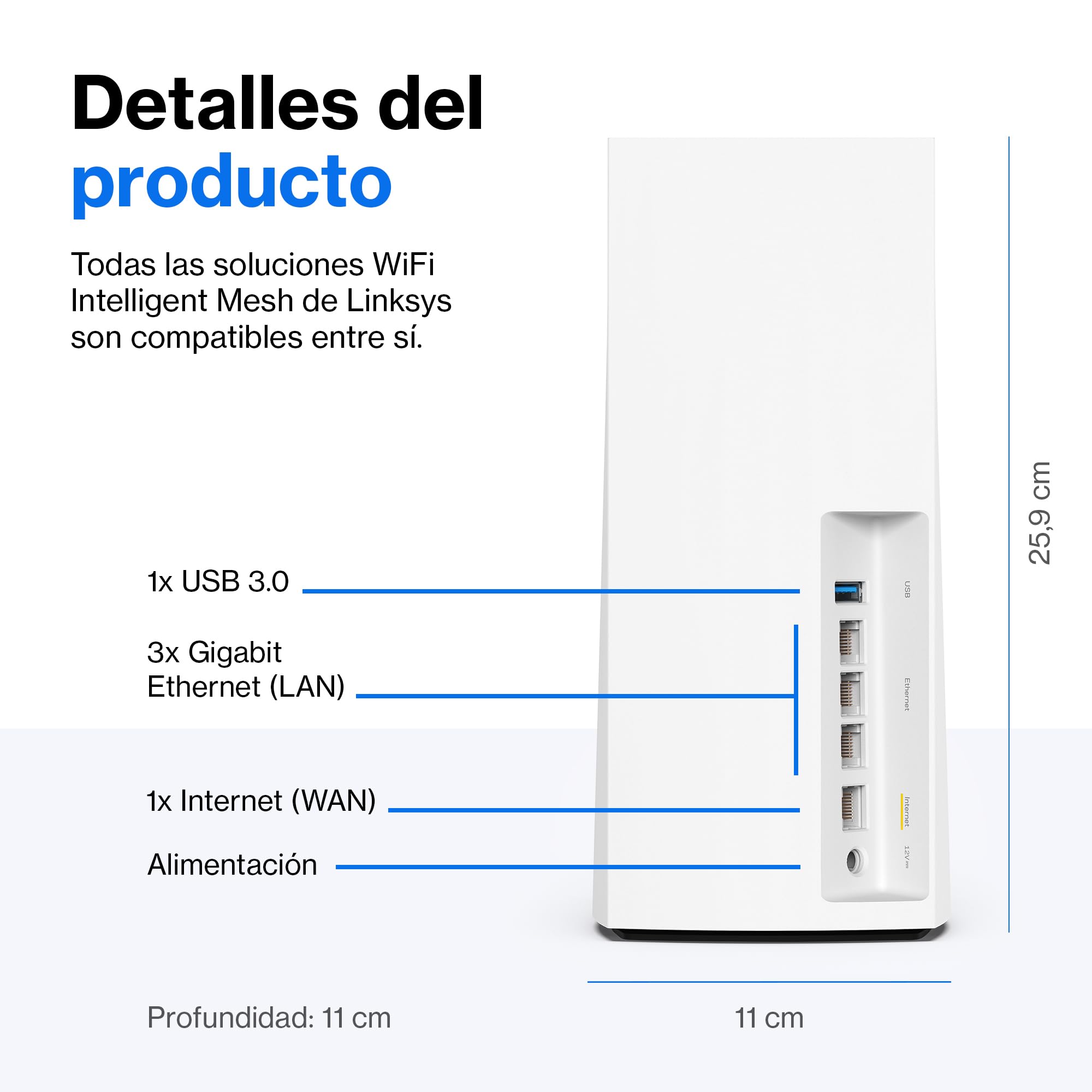 Linksys Velop MX12600 sistema WiFi 6 mesh tribanda (AX4200), router WLAN, repetidor, extensor con hasta 830 m² de cobertura, 3,5 veces más veloz, más de 120 dispositivos, paquete de 3, blanco