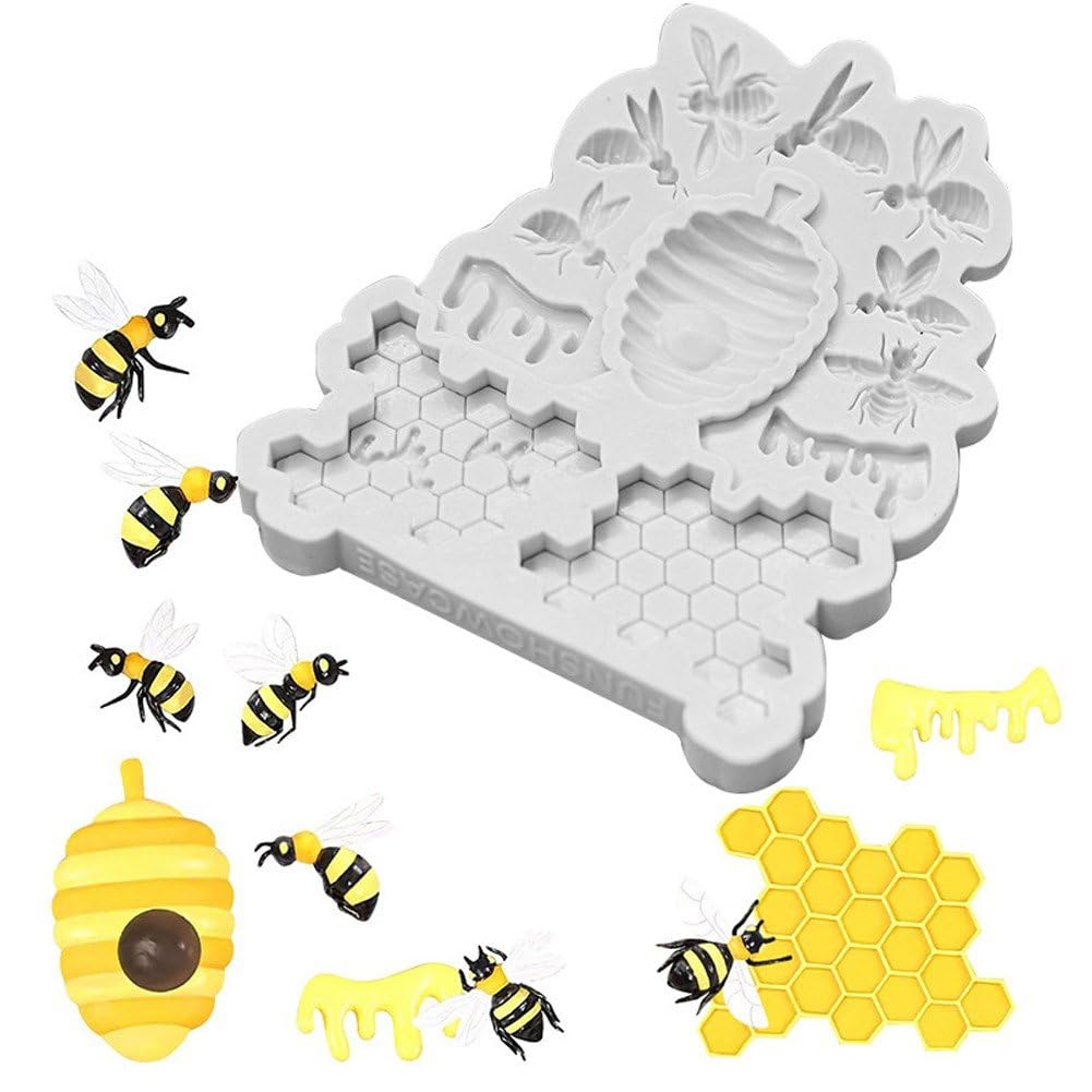 Fituenly Honeybee Honeycomb Silicone Mold, Bumble Bee Fondant Mold for Cake Decoration, Biscuit Cookie Chocolate Candy Mold for Diy Soap Sugar Gum Paste