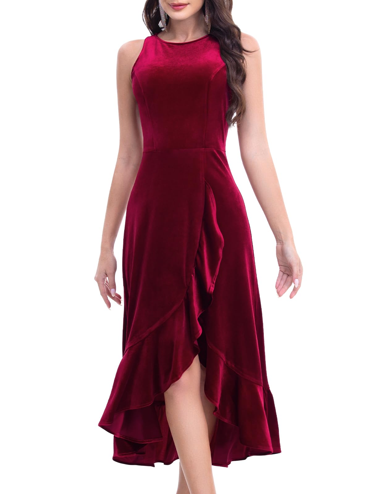 Gardenwed Vestido de terciopelo para mujer, vestido de cóctel para otoño, boda, cuello halter, vestido largo formal