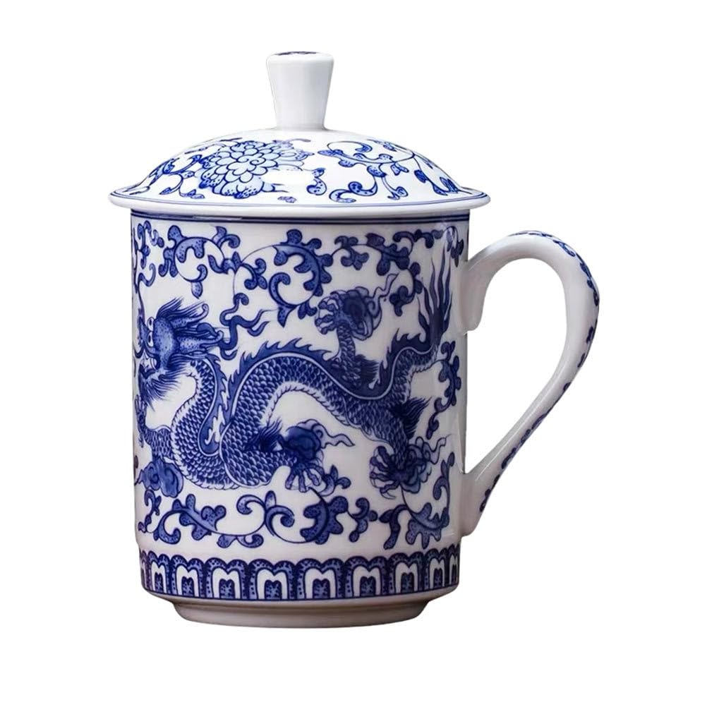 TOPBATHY Chinesische Teetasse Mit Deckel Aus Porzellan Blau Weiß 5.91X5.12 Zoll Keramikbecher Für Tee Milch Kaffee Wasser Zuhause Und Tee Party