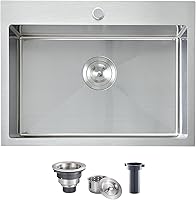 VCCUCINE 22x18 Inch 16 Gauge Drop-In Stainless Steel Kitchen Sink for RV, Bar, Prep - Brushed Nickel Single Bowl w/ Strainer