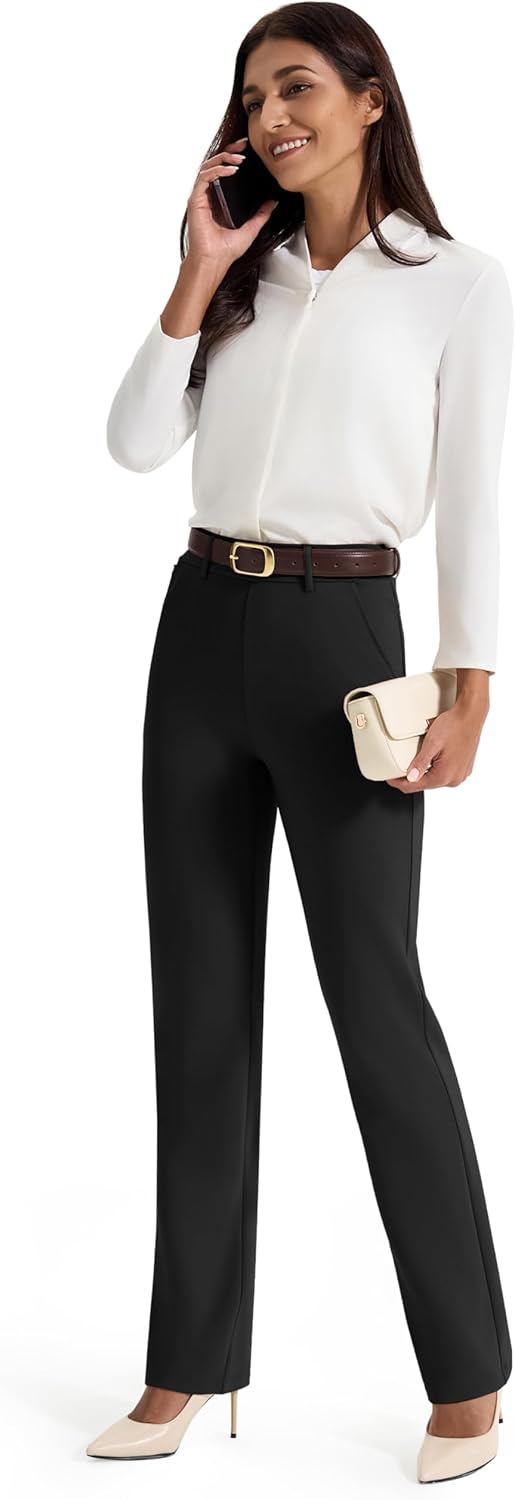 AFITNE Women's Dress Pants Stretchy Straight Leg Yoga Work Slacks with Pockets Business Casual Pants Petite/Regular/Tall - Image 6