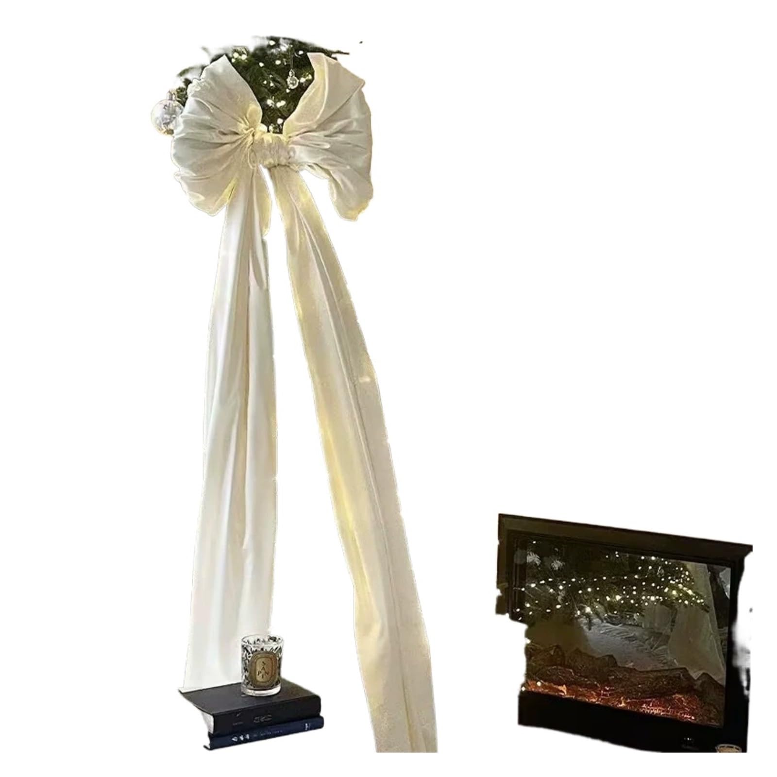 MFESFCS Giant Bow Decorations Big Bow Tie Organza Bow Decors DIY Topper Outdoor Bowknot(Satin White)