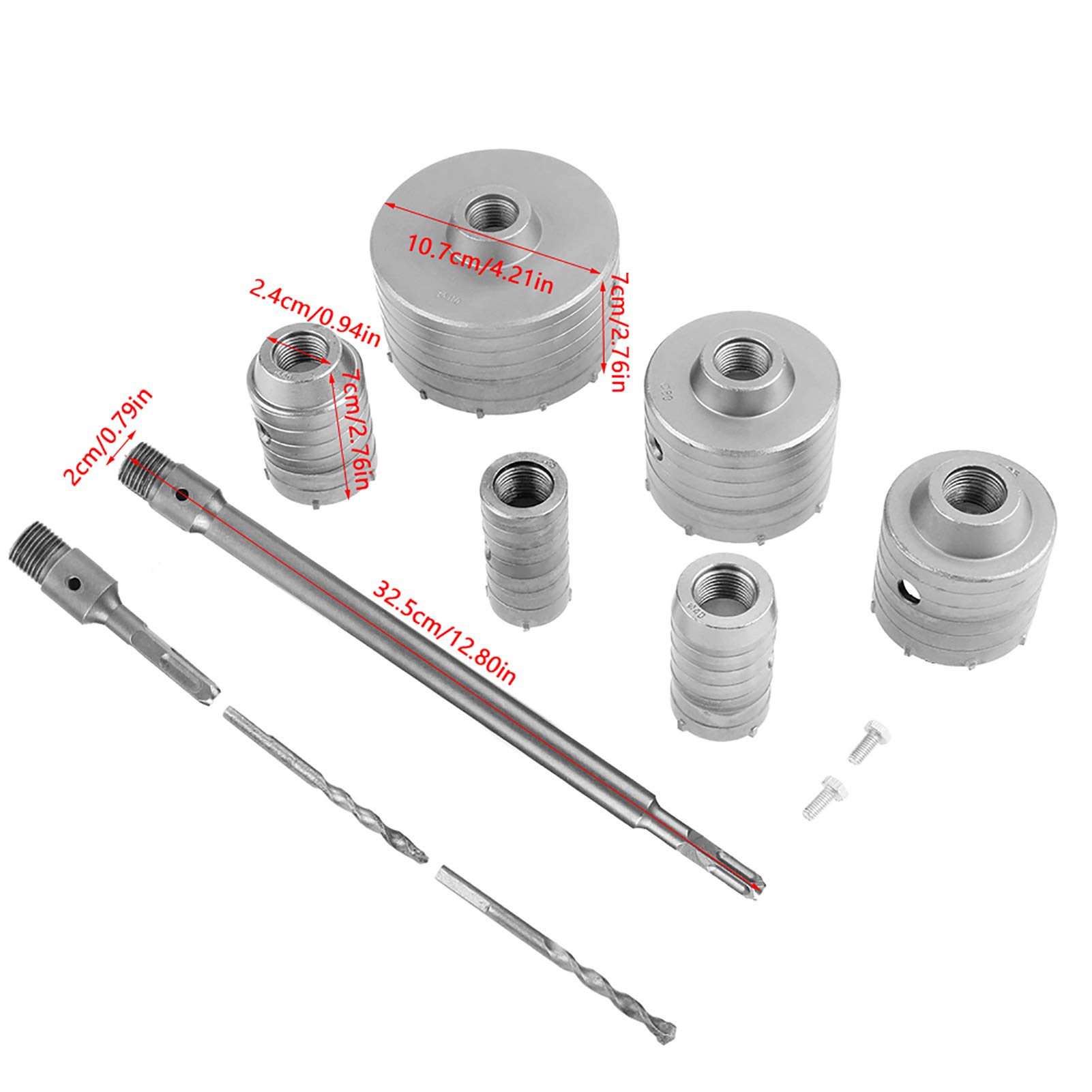 Frese a Tazza carotatrice, 10 pezzi Frese Carotatrici a Tazza Set Seghe a Tazza Trapano Carotatrice Muro Punte SDS muro con Gambo Estensione a Tazza SDS Plus 35/40/50/65/80/110mm