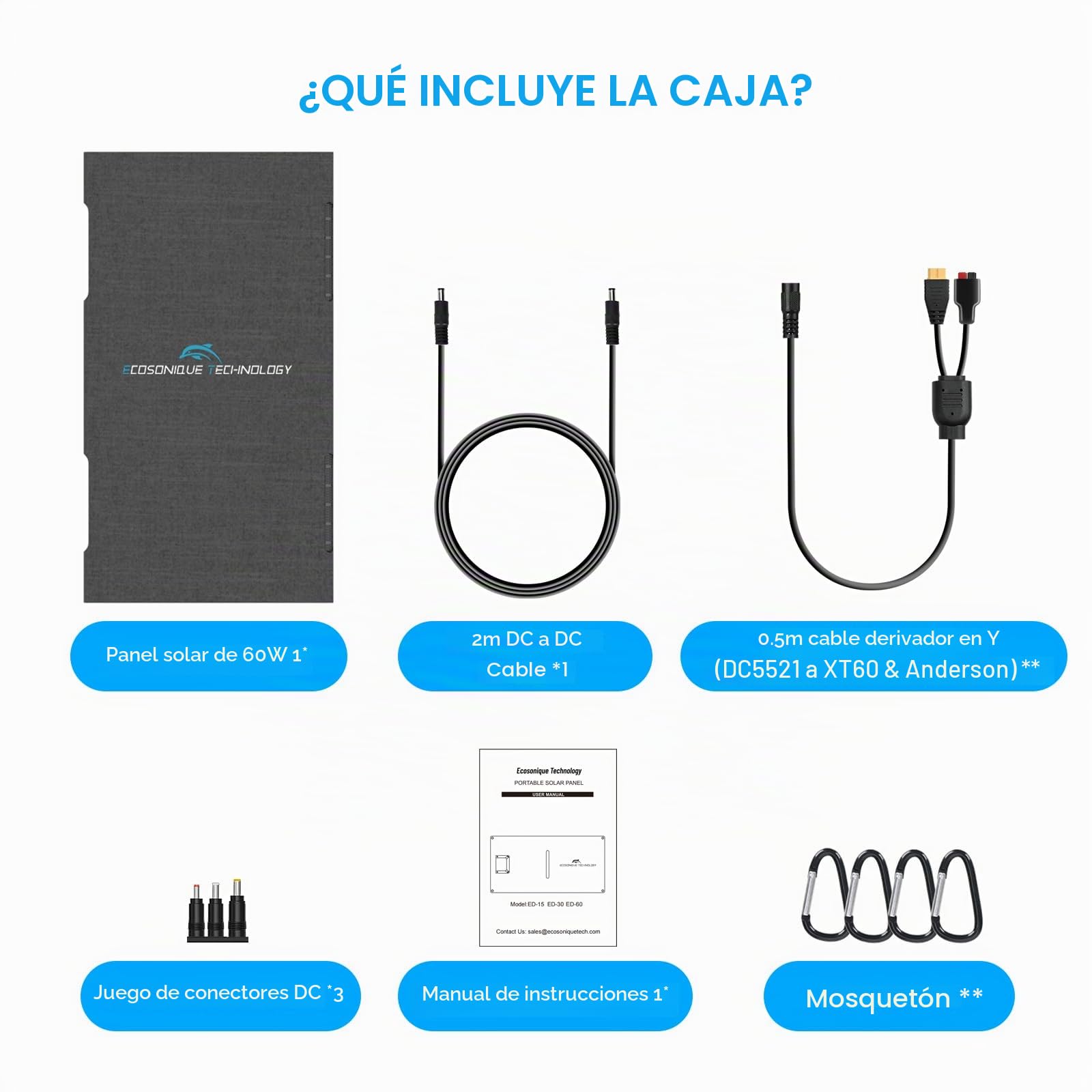 Ecosonique Panel Solar Portatil 60w ETFE 23% Eficiencia, Carga Rápida USB-C PD3.0 Y USB-A QC3.0, Salida De 18 V CC, Cargador Solar Para Central Eléctrica, Camping, Autocaravana Y Emergencias