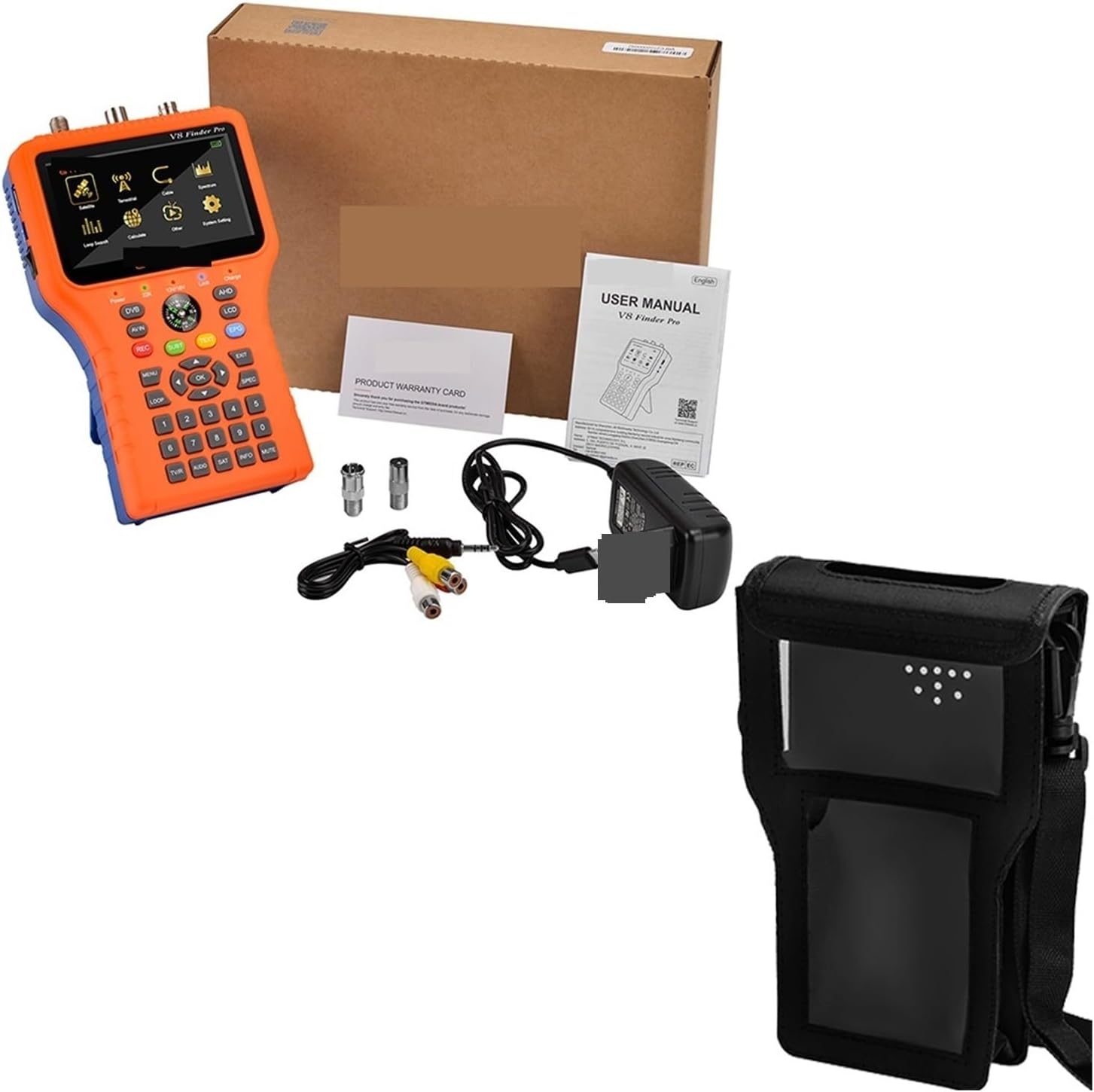 TV Signal Finder Meter, V8 Finder PRO Satellite Signal Finder Meter DVB-S2/T2/C Combo HD Digital Satfinder H.265 HEVC MPEG-4 Terrestrial Signal,for Adjusting Sat TV Dish(V8 Finder Pro N Bag)