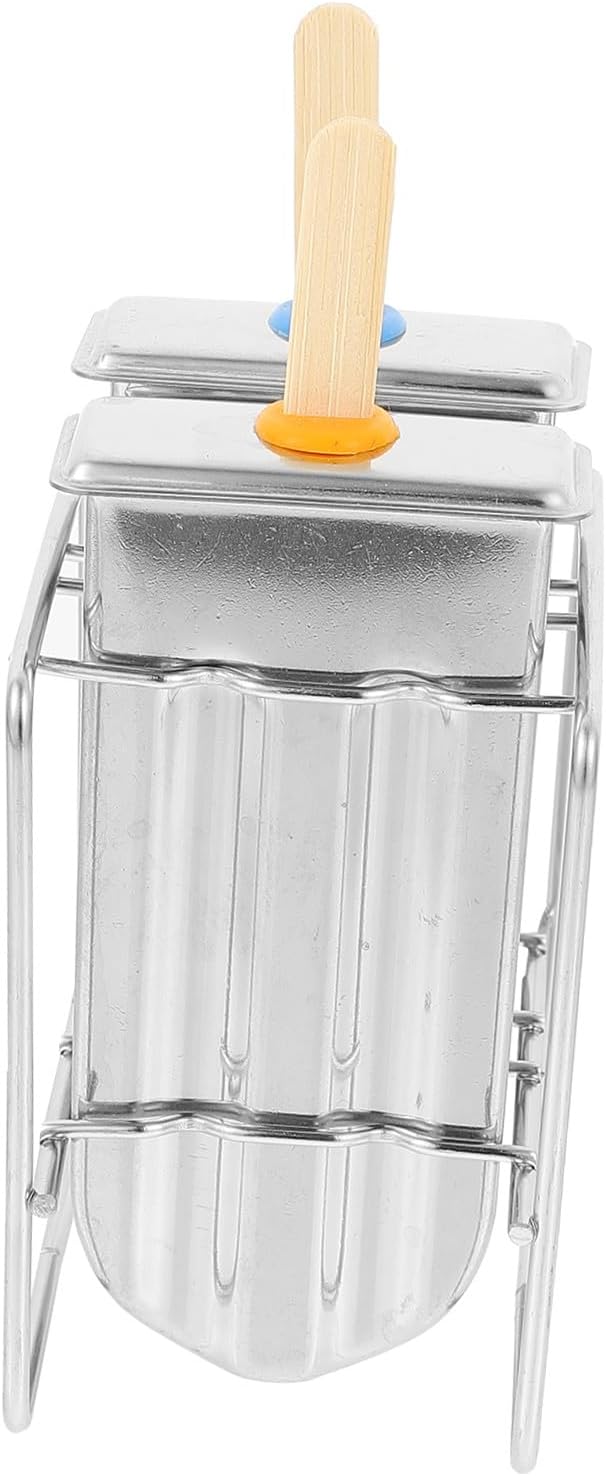 Alipis Stainless Steel Ice Cream Mold 2-Cavity Household Ice Pop Maker with Rust-Resistant Frame and 50 Wooden Sticks for DIY Chilled Treats
