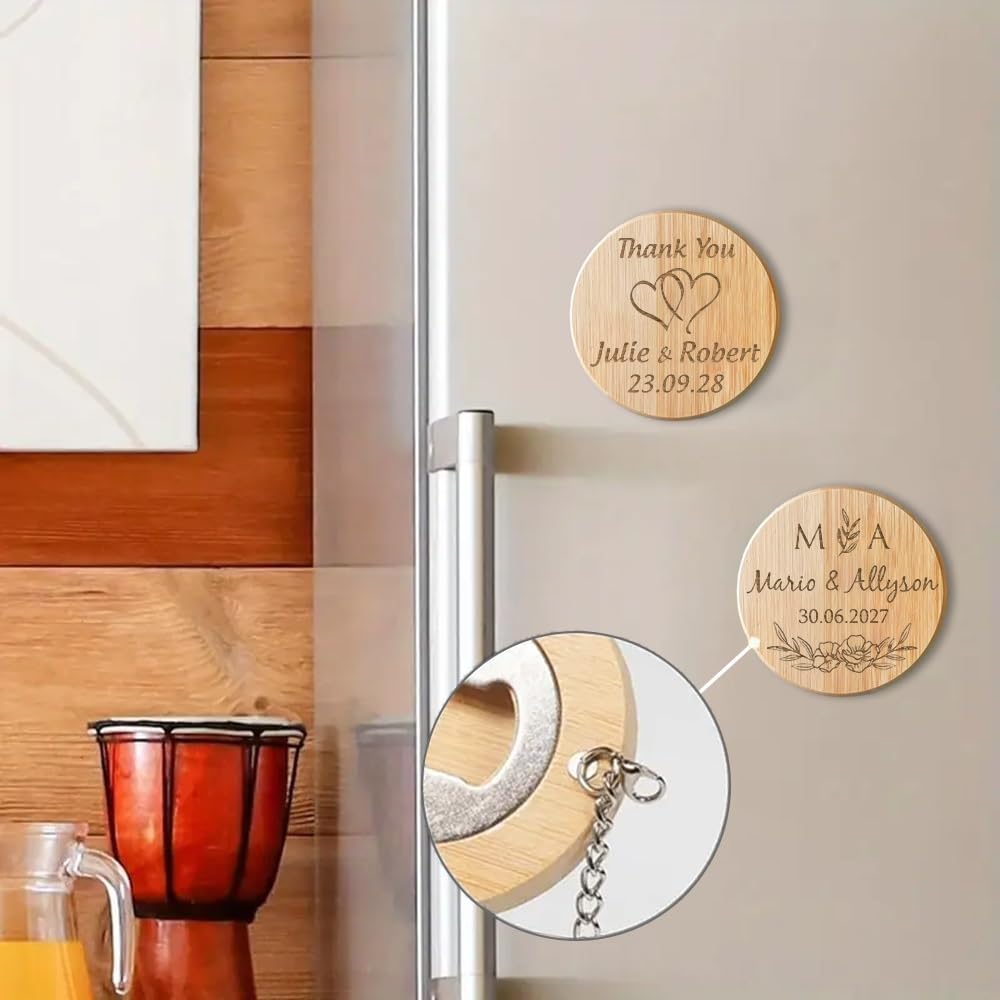 Abridor Magnético Personalizado A Granel Para Regalos De Boda, Con Nombre Y Fecha Grabados, Abridor/Posavasos Redondo 2 En 1 De Madera Para Cerveza, Refrescos, Bares Y Fiestas De Cumpleaños(50pcs)
