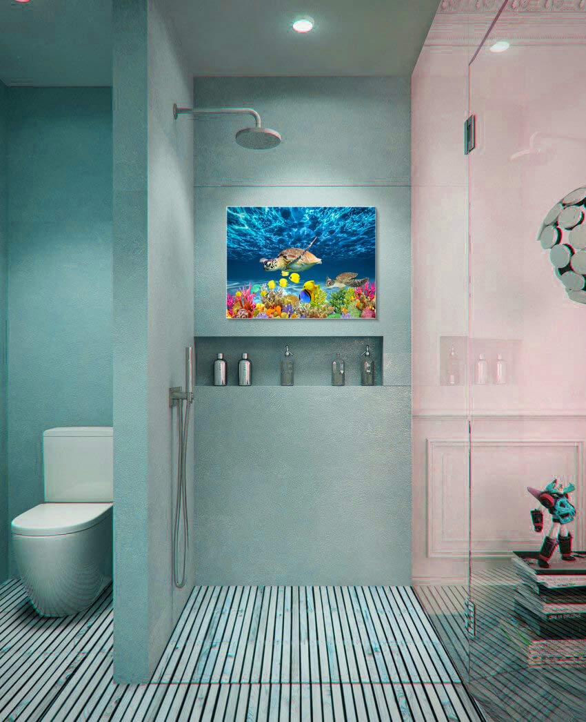 Bathroom Canvas Wall Art Kitchen Wall Decoration Modern Sea Turtle Wall Decor for Dining Room Colorful Fish Coral Beach Theme Pictures 12x16 Inch