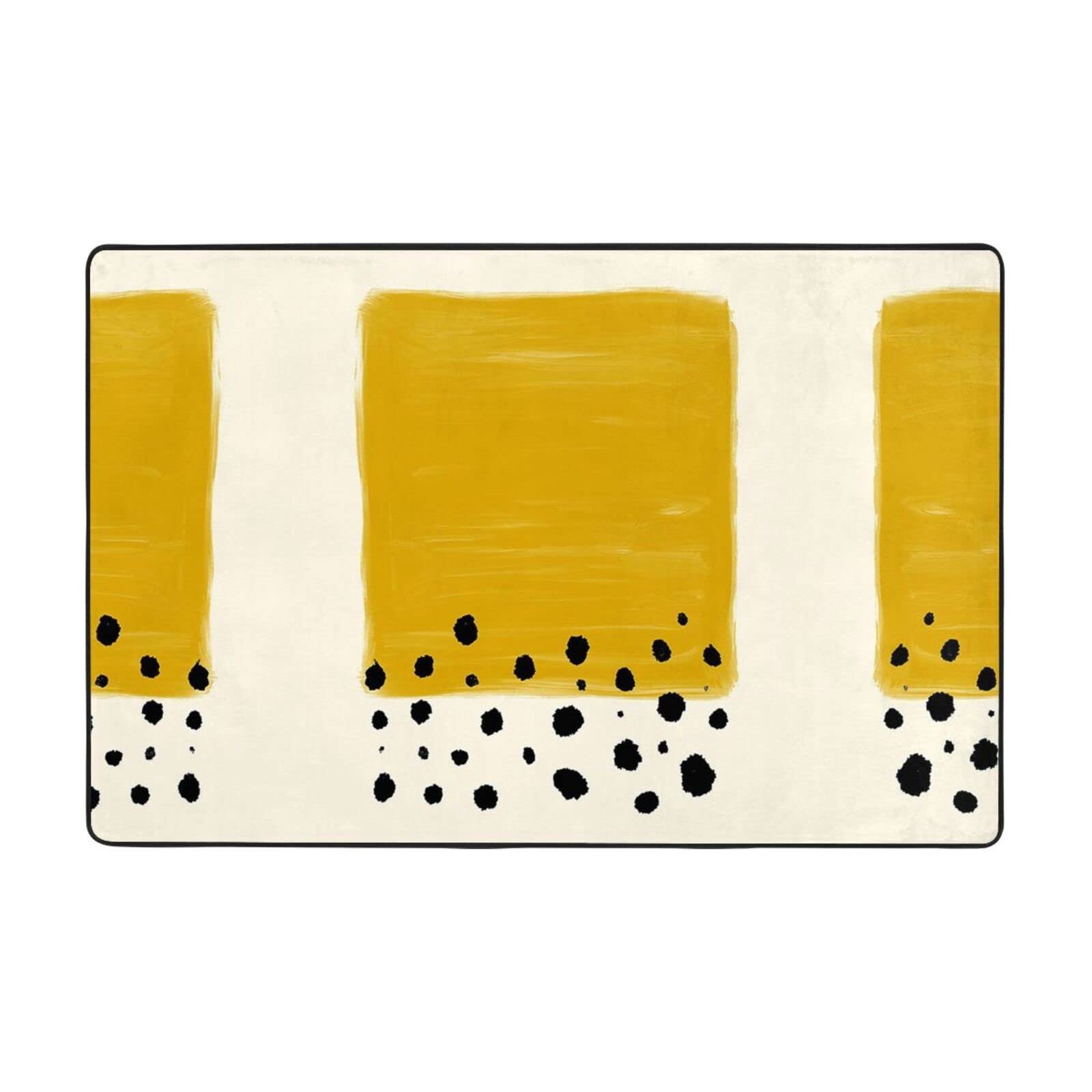 Tapis imprimé jaune moutarde et noir, absorbant l'eau et durable, adapté à tout espace de vie