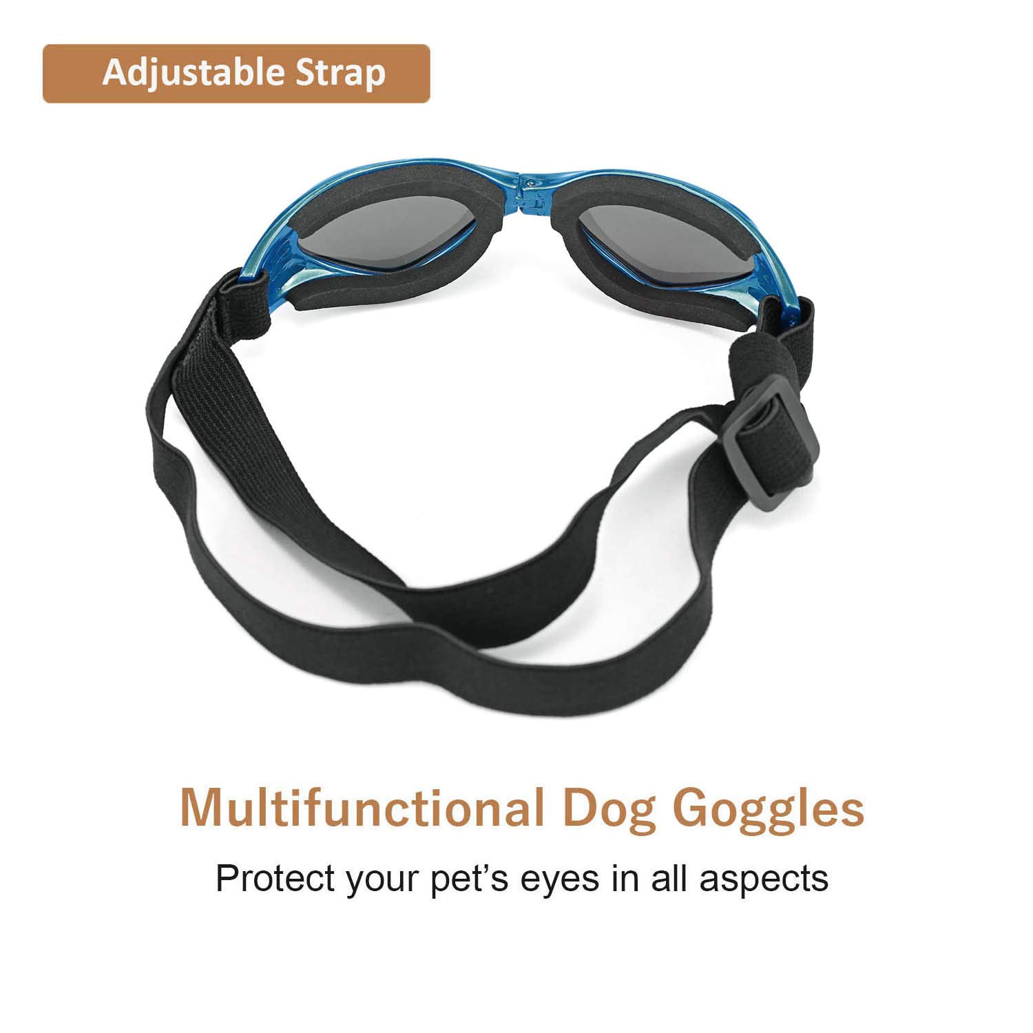 Occhiali da Sole e protettivi per cani di piccoli taglia, anti UV, impermeabili, Pieghevole Pet Dog Occhiali (Blu)