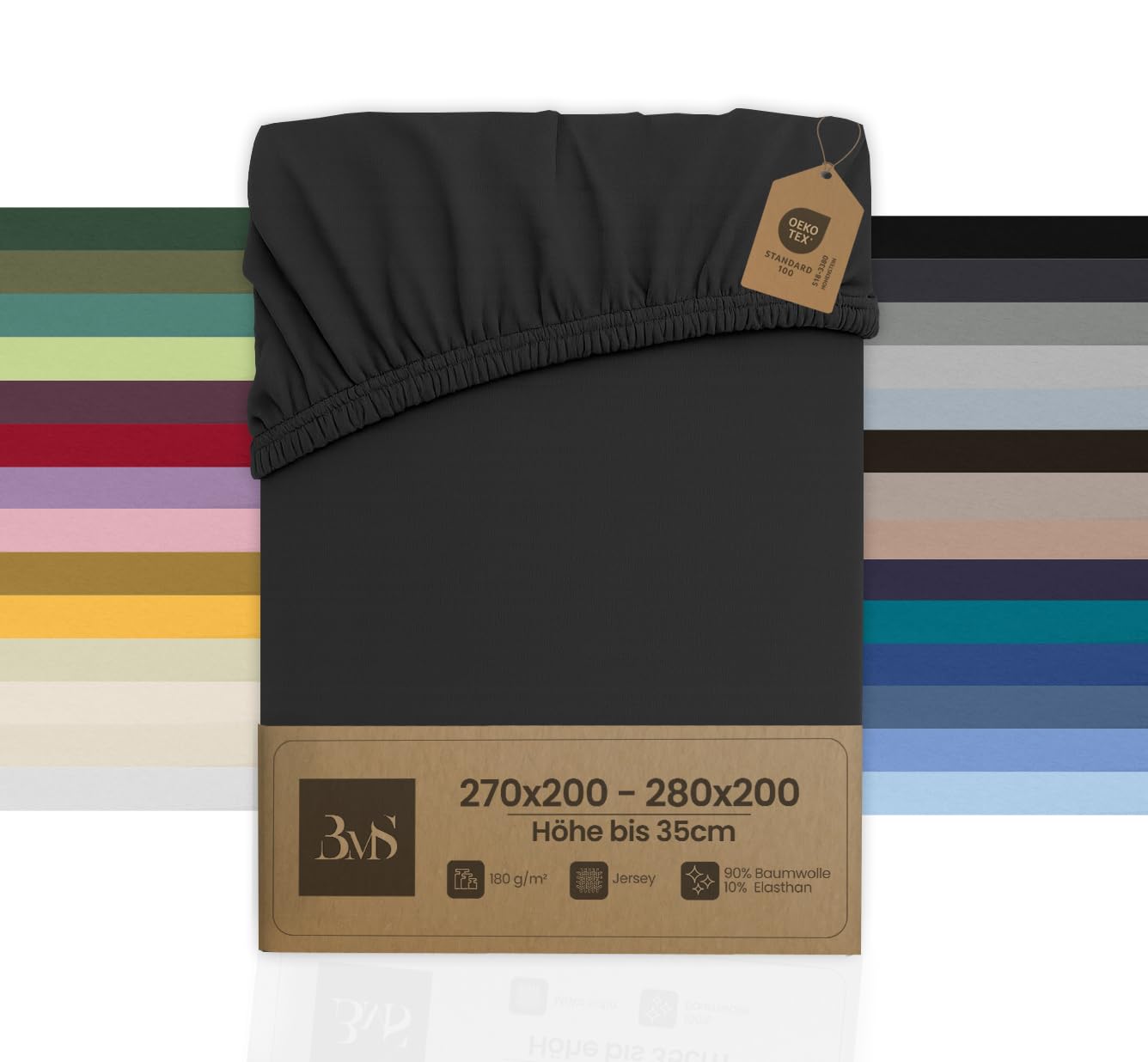 Bettwaesche-mit-Stil Familienbett Spannbettlaken Jersey Spannlaken Spannbetttuch (270x200-280x200 cm, Matratzenhöhe bis 35cm, Anthrazit) Gewicht: 180g/m², 90% Baumwolle 10% Elasthan