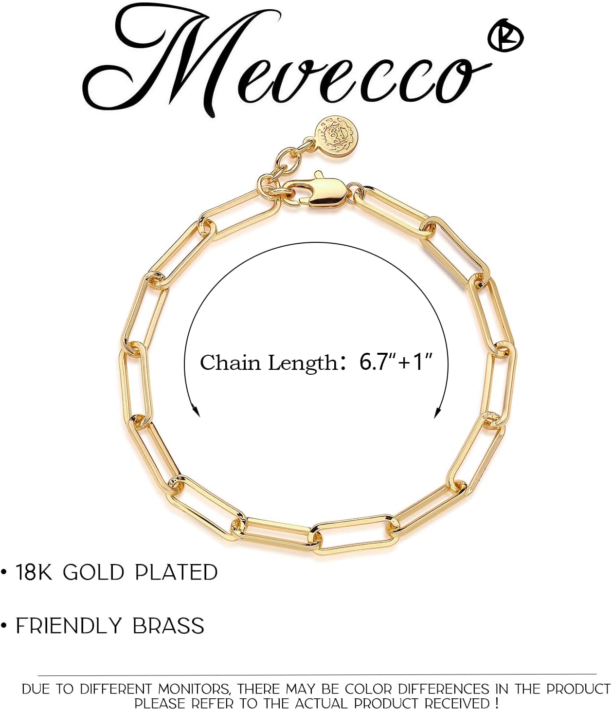 MEVECCO Dainty Oval Paper Clip Link Chain Bracelet Gold Chunky Radial Rolo Paperclip Link Bracelet 18K Gold Plated Delicate Wide Women Personalized Gift - Image 5
