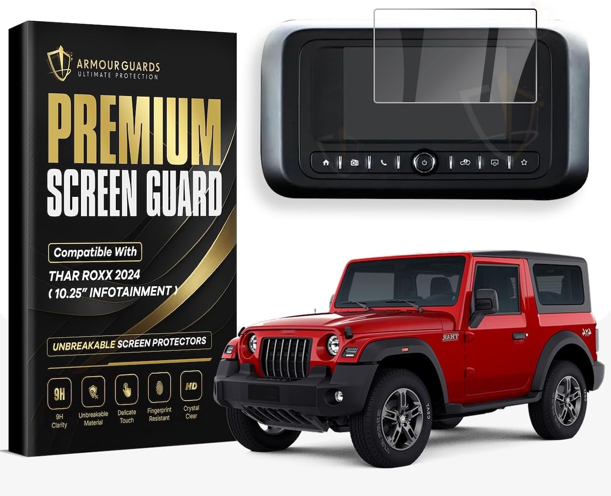 Armour Guards 9H Unbreakable Screen Protector Compatible With MAHINDRA THAR LX 4-Str Convert Top Diesel AT CAR Touch Screen Infotainment System (7 Inch) (Transparent)