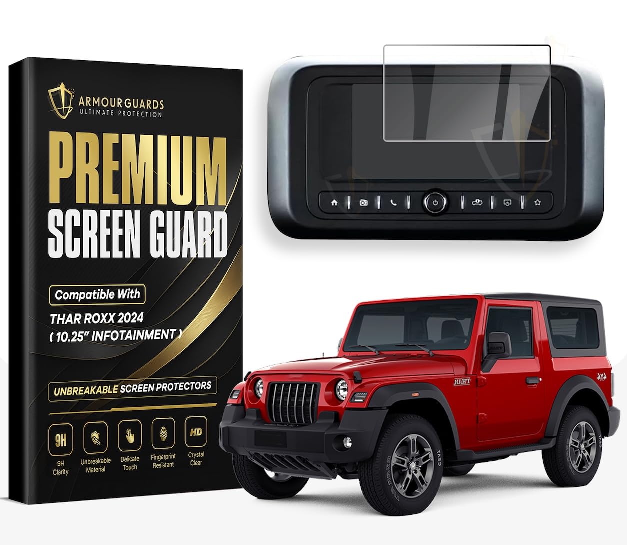 ARMOUR GUARDS 9H Unbreakable Glass Screen Protector Compatible With Mahindra Thar Lx 4-Str Hard Top Diesel At Car Touch Screen Infotainment System (7 Inch) (Transparent) for Navigation System