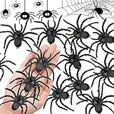 AWEELON 32 PCS Realistic Plastic Spider Toys Black Scary Spiders Halloween Prank PropsFunny Halloween Decorations(3.2x2.35 Inch)