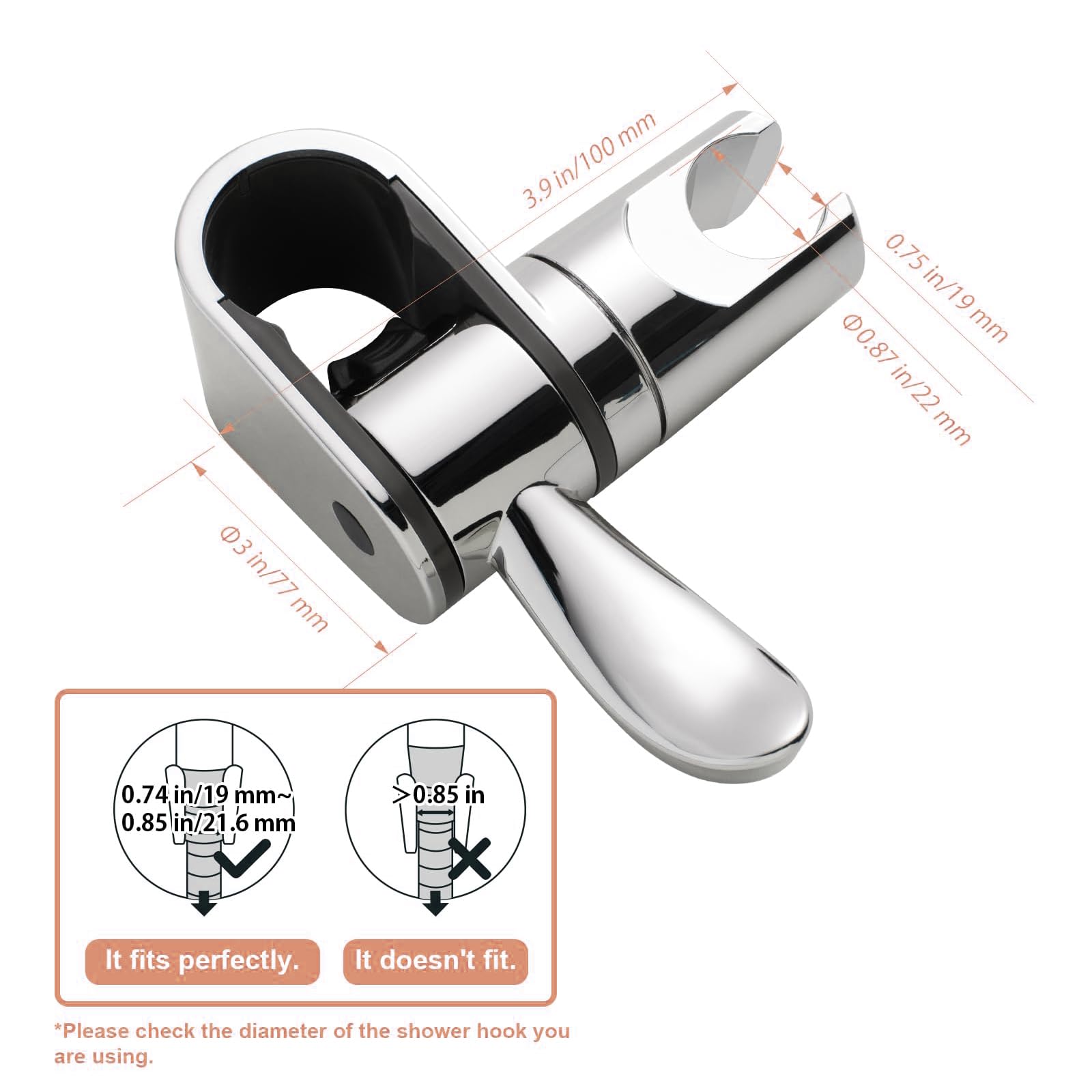 Supporto Soffione Doccia Universale per Maniglioni 32mm, Girevole a 360°, Accessorio Sostitutivo per Bagno, Finitura Cromata