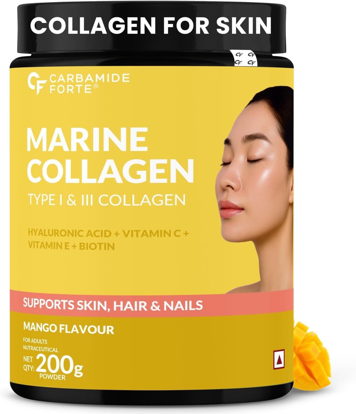 Carbamide Forte Marine Collagen Powder Supplement - for Skin Fish Collagen Powder for Women & Men - 200 Grams Powder - Alphanso Mango Flavour