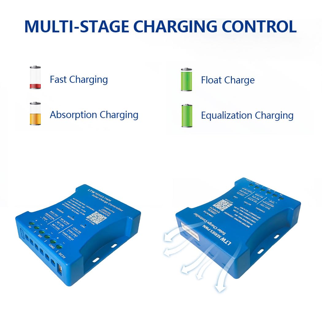 Y&H Controlador de carga solar de 30 A, 12 V/24 V/36 V PV máximo 80 V WIFI Bluetooth Comunicación Solar Regulador inteligente para baterías de plomo ácido, LiFePO4