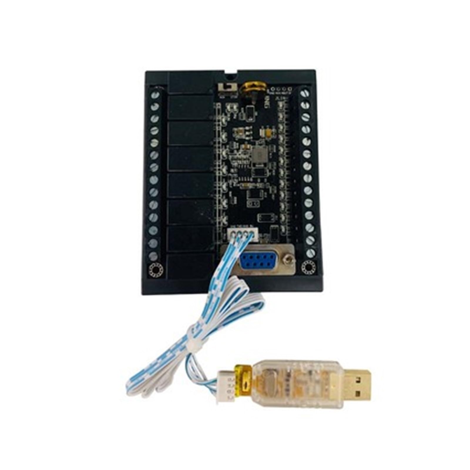Placa de control industrial PLC FX1N-20MR con carcasa y cable de programación de relé 8