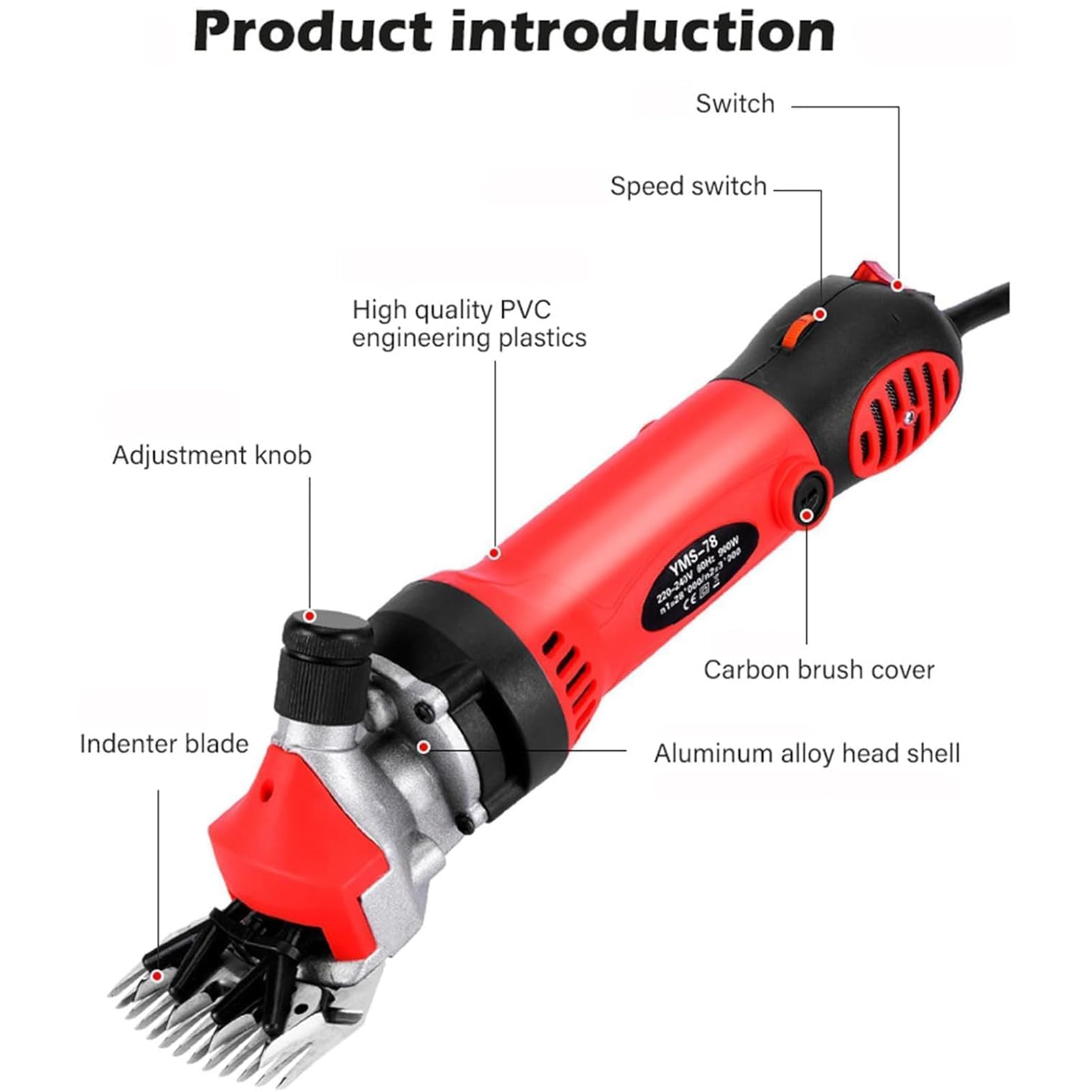 Esquiladora Eléctrica para Ovejas, Tijeras de Lana 900W con Ajuste de 6 Velocidades & Hoja Profesional de 13 Dientes, Hoja de Acero Inoxidable Esquiladora para Ovejas/Cabras/Ganado/Granja Black