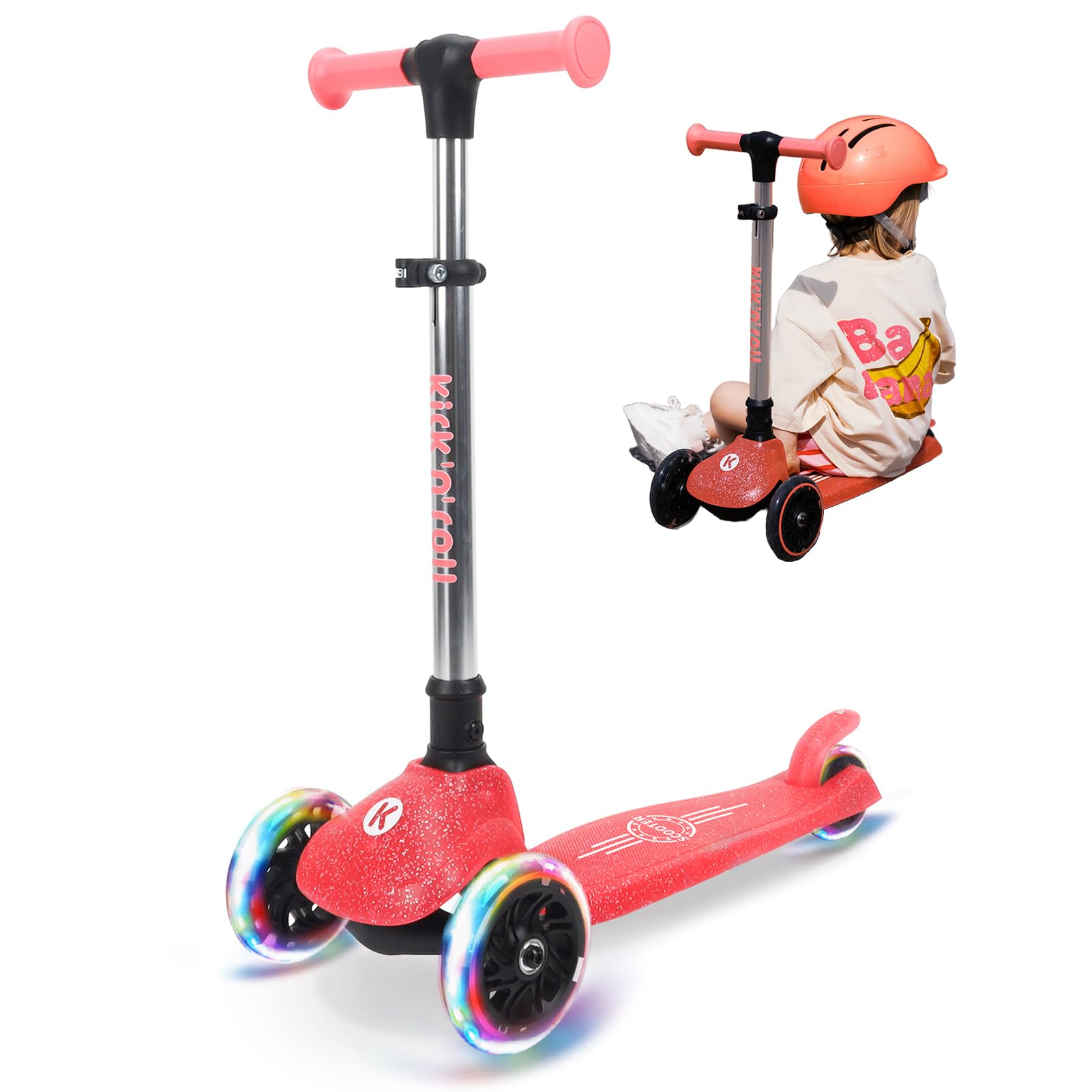 Kicknroll Toddler Scooter Light Up 3 Wheel Kids Scooters for Ages 2-8