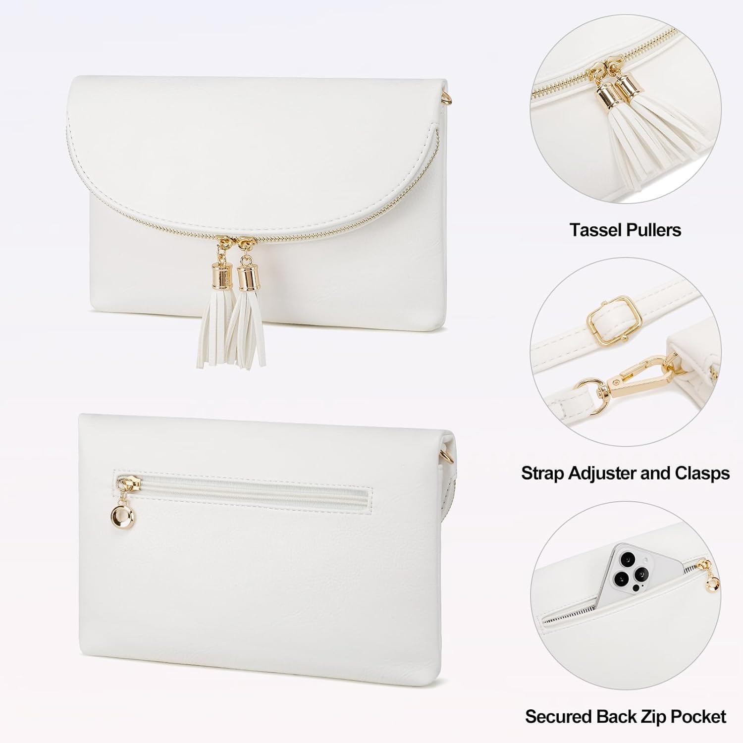 Solene Womens Envelop Clutch Purse Multi Compartments, 6 Card Slot Inside, Crossbody Bag With Tassels - Image 5