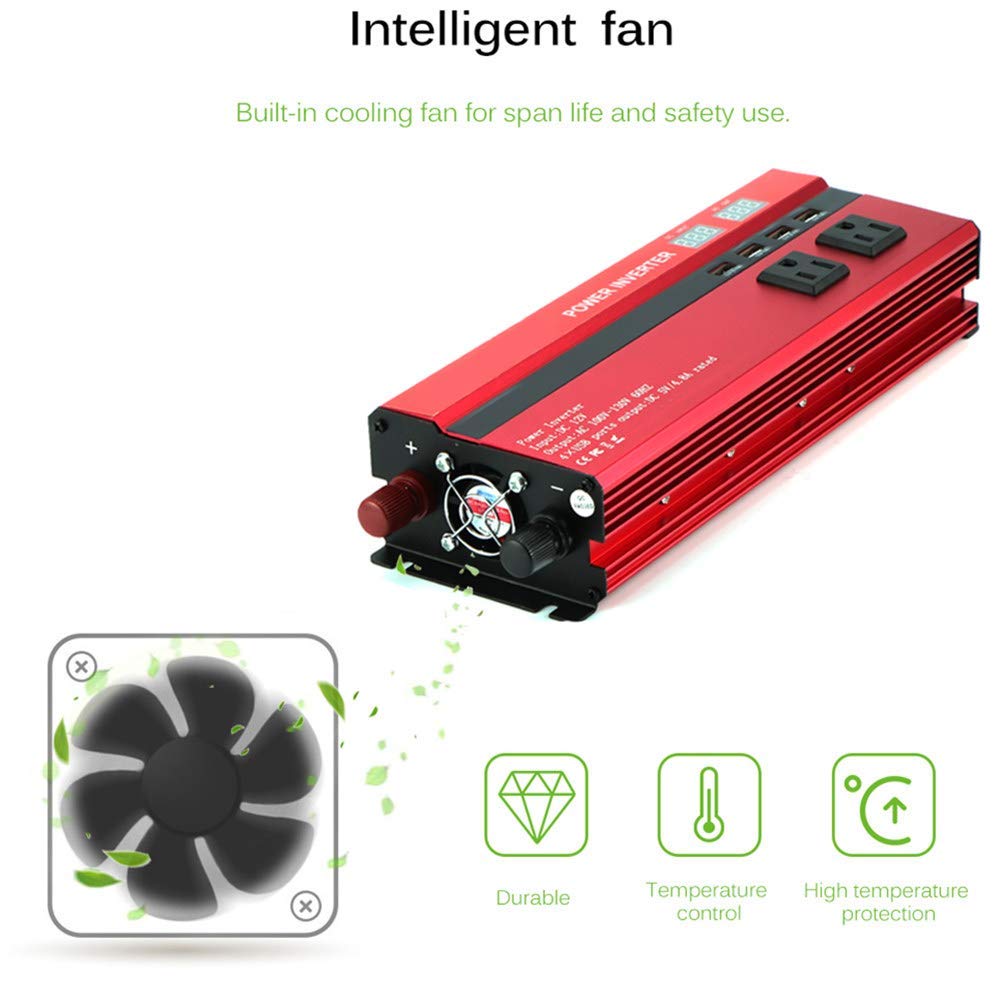 Przetwornica napięcia samochodowego 2000 W, konwerter napięcia DC na AC z wyświetlaczem LCD, 4 interfejsy USB, 3 gniazda AC, podróże i kempingi, 24 V na 220 V