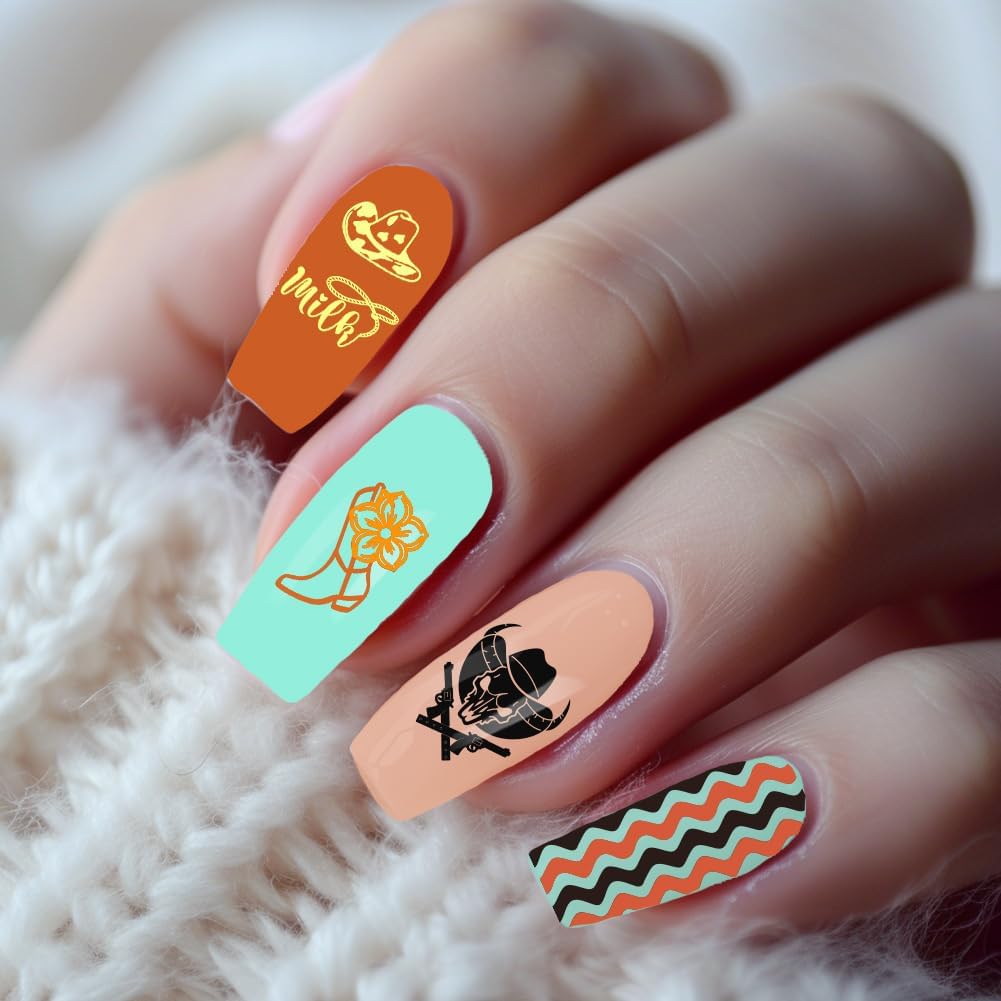 benikmake 3pcs Cowboy Nail Stamp Template Nail Printing Stainless Stencils Stamp Plates Kit for Nail Salon Western Element 6x12cm 2.36x4.7inch