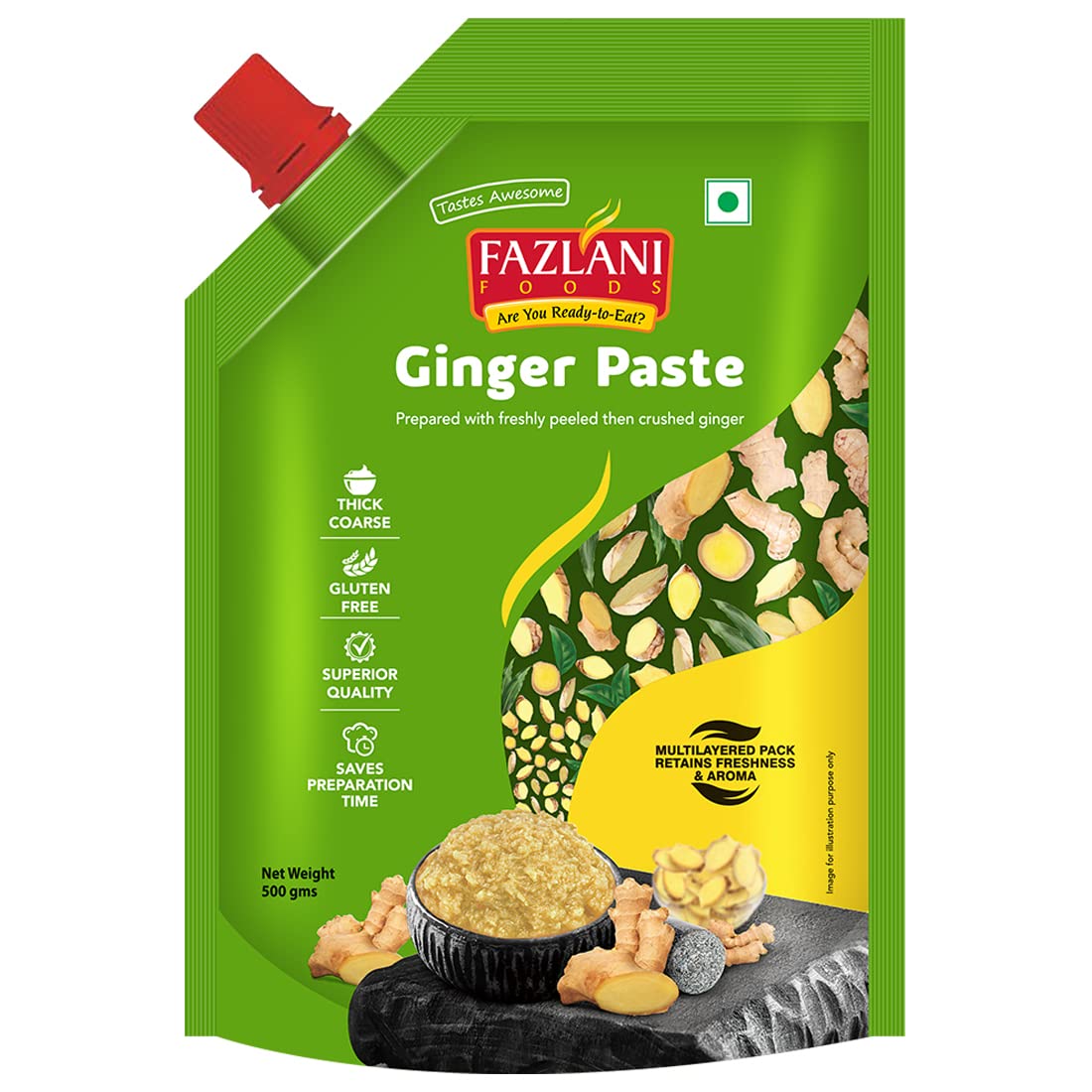 Fazlani Foods Fresh Ginger Paste – Authentic, Thick & Flavorful | Gluten-Free, Perfect for Curries, Sauces & Dishes | 500g | Pack of 1