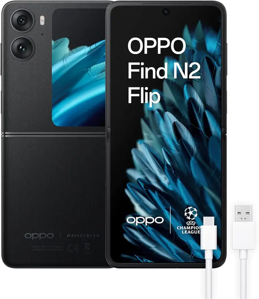 OPPO Find N2 Flip, Teléfono móvil Plegable, 8GB+256GB, Cámara 50+8 MP, Pantalla Externa Gigante, Batería 4300mAh, Cargá Rápida SuperVOOC 44W, Dual Nano SIM – Negro