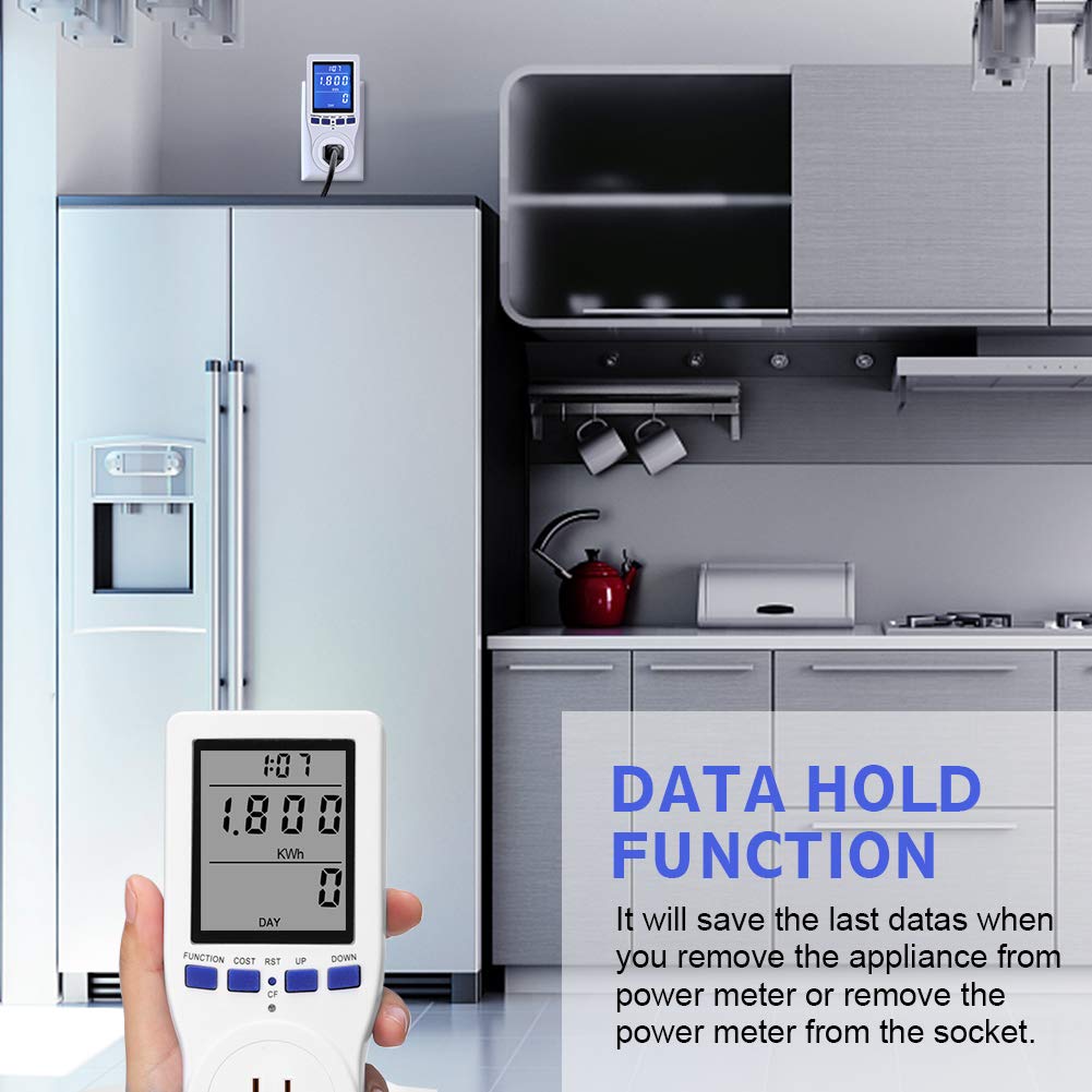 GOTOTOP Kill A Watt Power Meter Meter Socket Electrical Analyz, Extension Cord Data Hold Function Electricity Usage Monitor for Home: Tools & Home Improvement