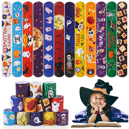 hexiaoxiao Halloween Slap Bracelets for Kids Halloween Party Favors Friendship Bracelets Bulk for Halloween Party Supplies Snap Bracelet Gifts Classroom Prizes Exchanging Gifts (36)