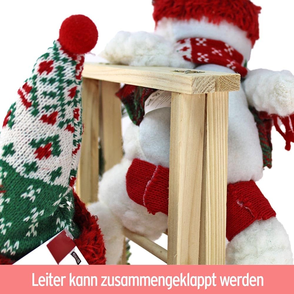 BEMIRO Figurine décorative bonhomme de neige grimpant sur une échelle – env. 76 cm