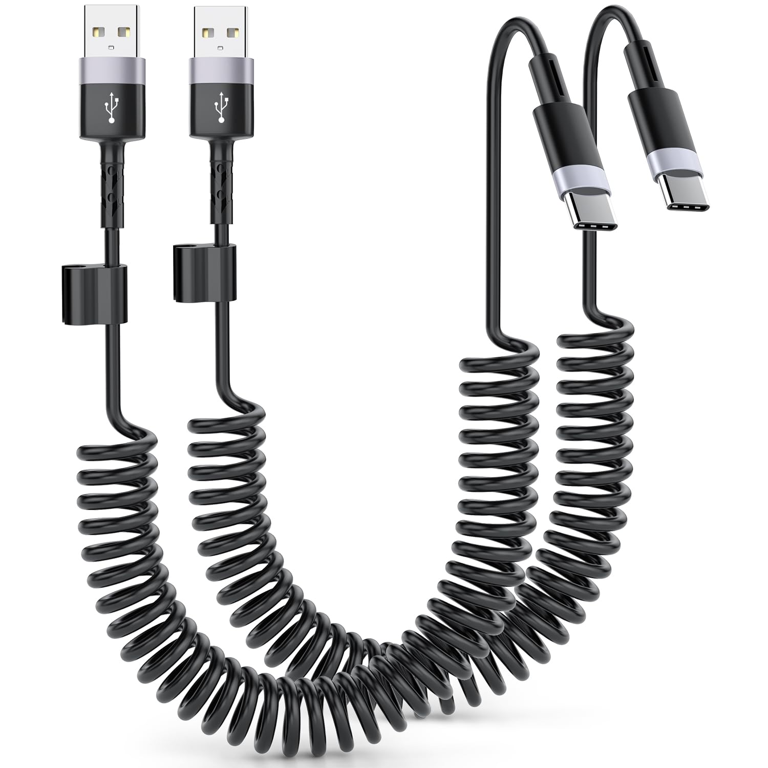 Coiled USB A to USB C Cable, 2 Pack, 3 FT, CarPlay and Android Auto Cable Compatible with iPhone 15, MacBook, Galaxy S23