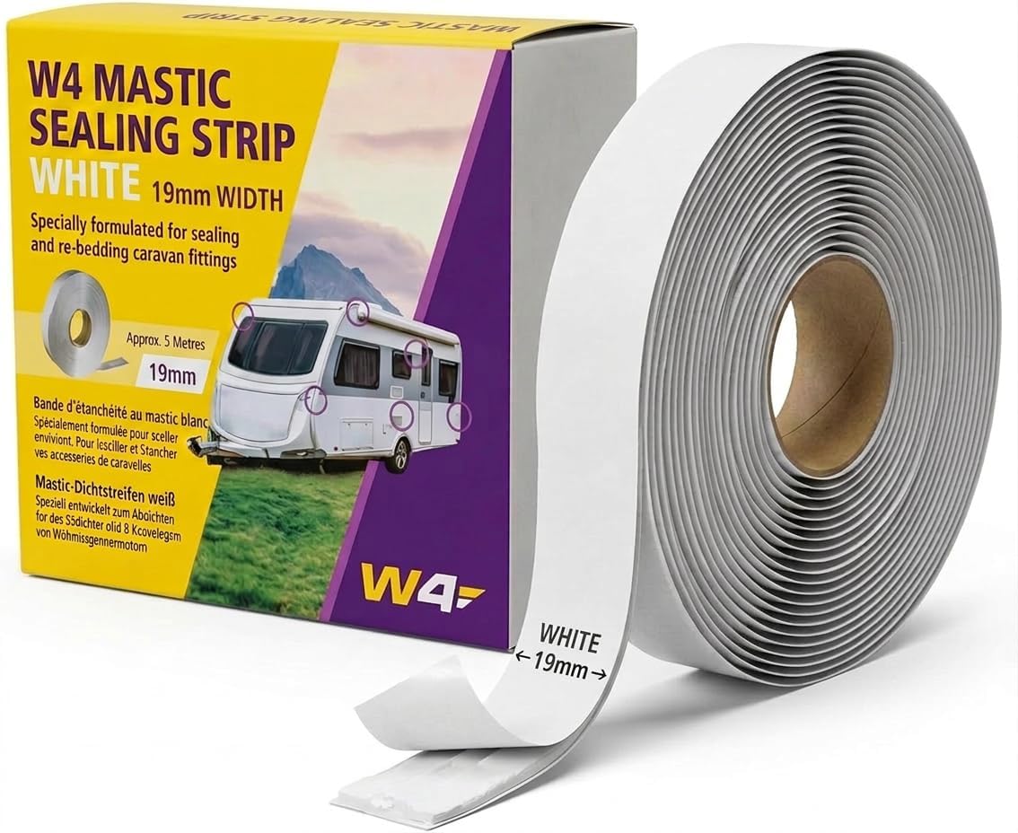 W4 Mastic Sealing Strip White 19mm x 5m โ Caravan & Motorhome Sealant Tape, Waterproof Non-Setting Mastic for Windows, Roof Lights, Vents & Trims