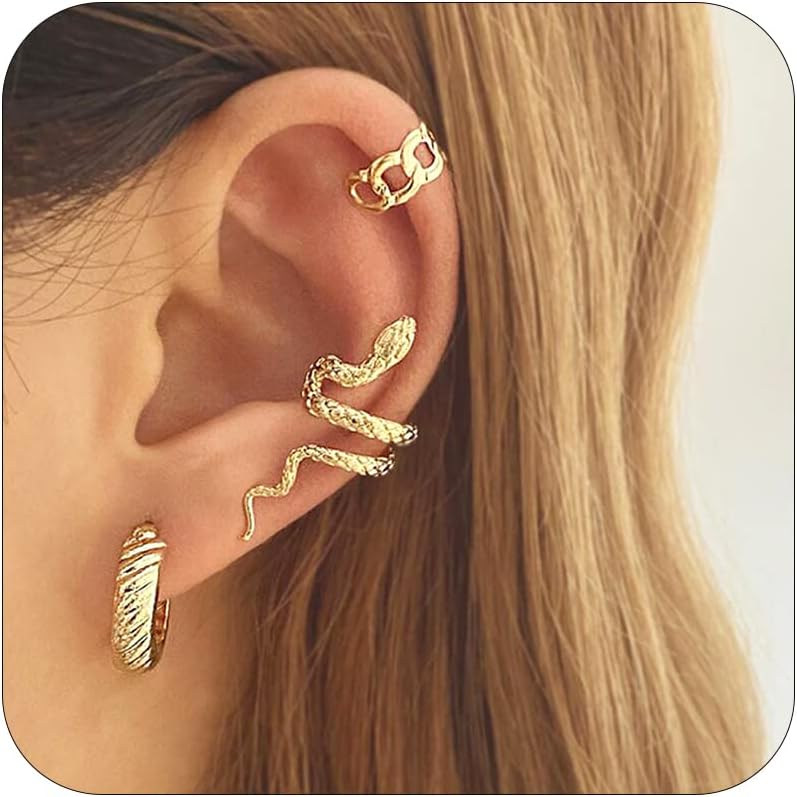 Gold Plated Ear Cuff Earrings for Women Non Piercing - Hypoallergenic Ear Cuffs Silver/Gold Non Tarnish Clip on Cartilage Earrings Fake Earring Set