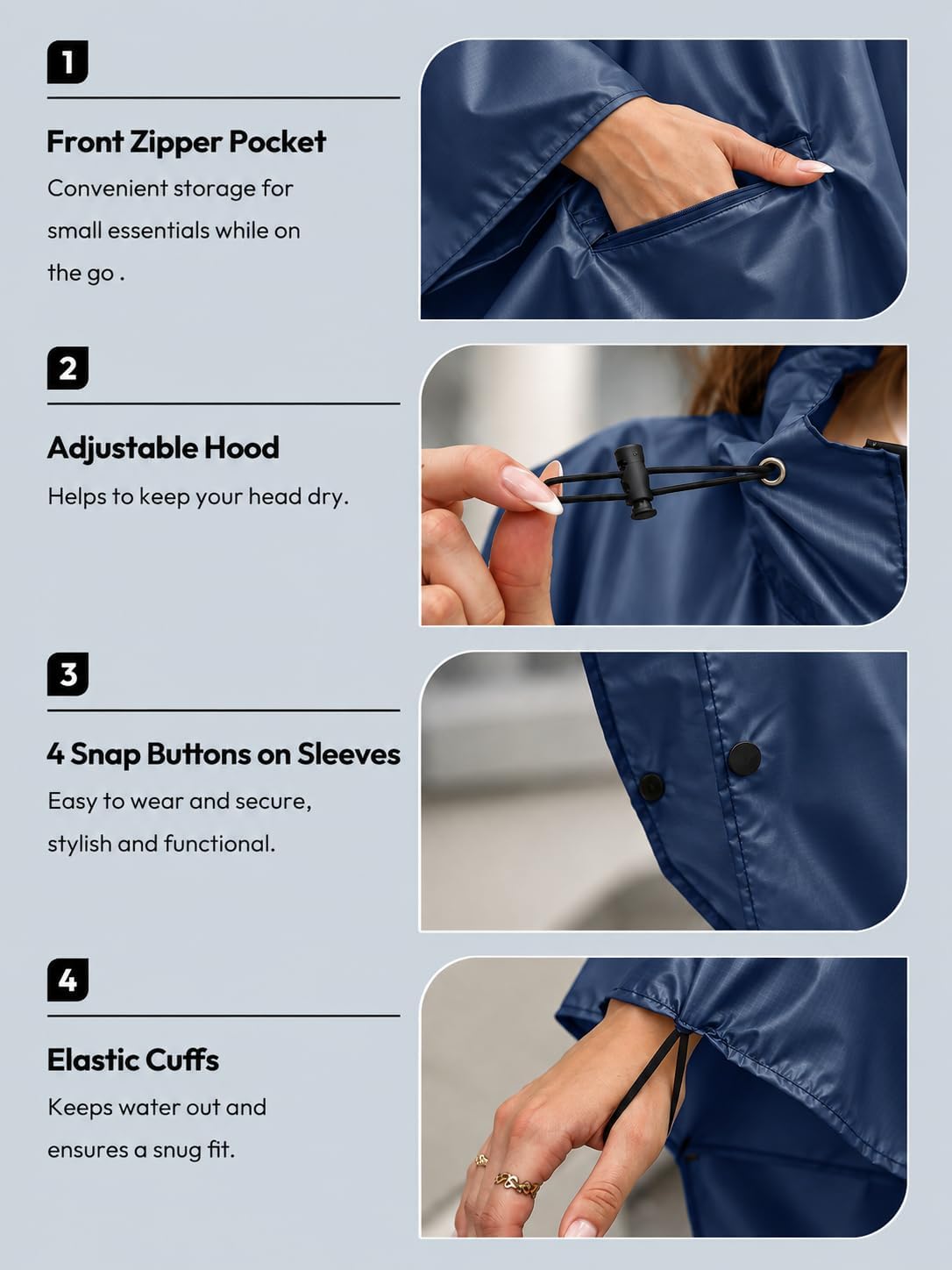 CRIPOM Rain Poncho Waterproof Raincoat Pocket Jacket for Women/Men/Adult