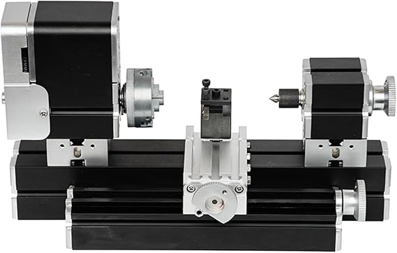 ZR Enhanced Miniature 60W Metal Lathe 50mm Center Electroplated Heighten Mini DIY Lathe for Processing Aluminum,Wood, Plastic Materials - High Power