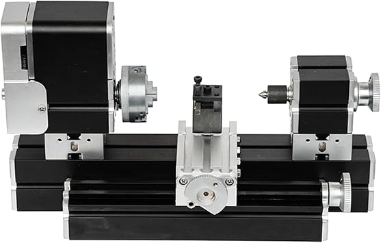 ZR Enhanced Miniature 60W Metal Lathe 50mm Center Electroplated Heighten Mini DIY Lathe for Processing Aluminum,Wood, Plastic Materials - High Power