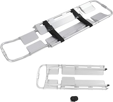 Foldable Rescue Stretcher 350 lbs Capacity, Portable Emergency Stretcher with 63" - 79" Adjustable Length & 2 Safety Belts, Transport Stretcher for Events Emergency Rescue, Silver
