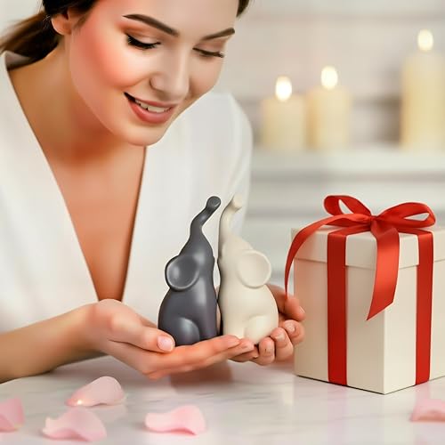 Miniatura 6 de Elephant Statue Couple Ornament Elefante Ring Holder Table Top Shelf Bookends Love Aesthetic Sculptures Decoraciones para Sala Animal Figurines Home
