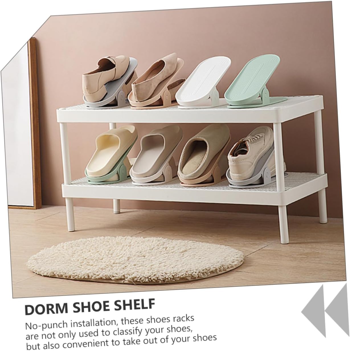 2pcs Adjustable Shoe Rack Double-Layer Dorm Shoe Shelf Removable Plastic Cabinet for Space-Saving Storage White Style