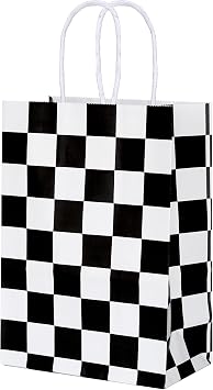 IN-JOOYAA 15Pcs Black and White Checkered Racing Bags Race Car Party Favors Checkered Bags with Handles 6.2 x 3.1 x 8.6 In
