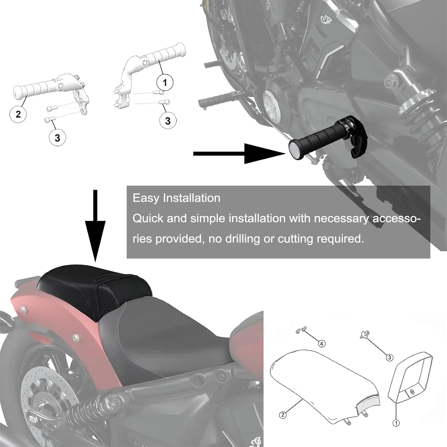 Passenger Seat and Footpeg Mount Kit For Indian Super Scout Scout Classic Scout Bobber Accessories Passenger Pillion Rear Seat2025