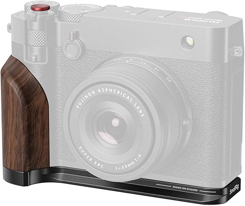 SMALLRIG Wooden Handgrip for FUJIFILM GFX100RF, L-Shape Mount Plate with Dual-Sided Grip (Front & Rear), Built-in Quick Release Plate for Arca, Shutter Button, Weight 0.15lb/70g, Black - 5266
